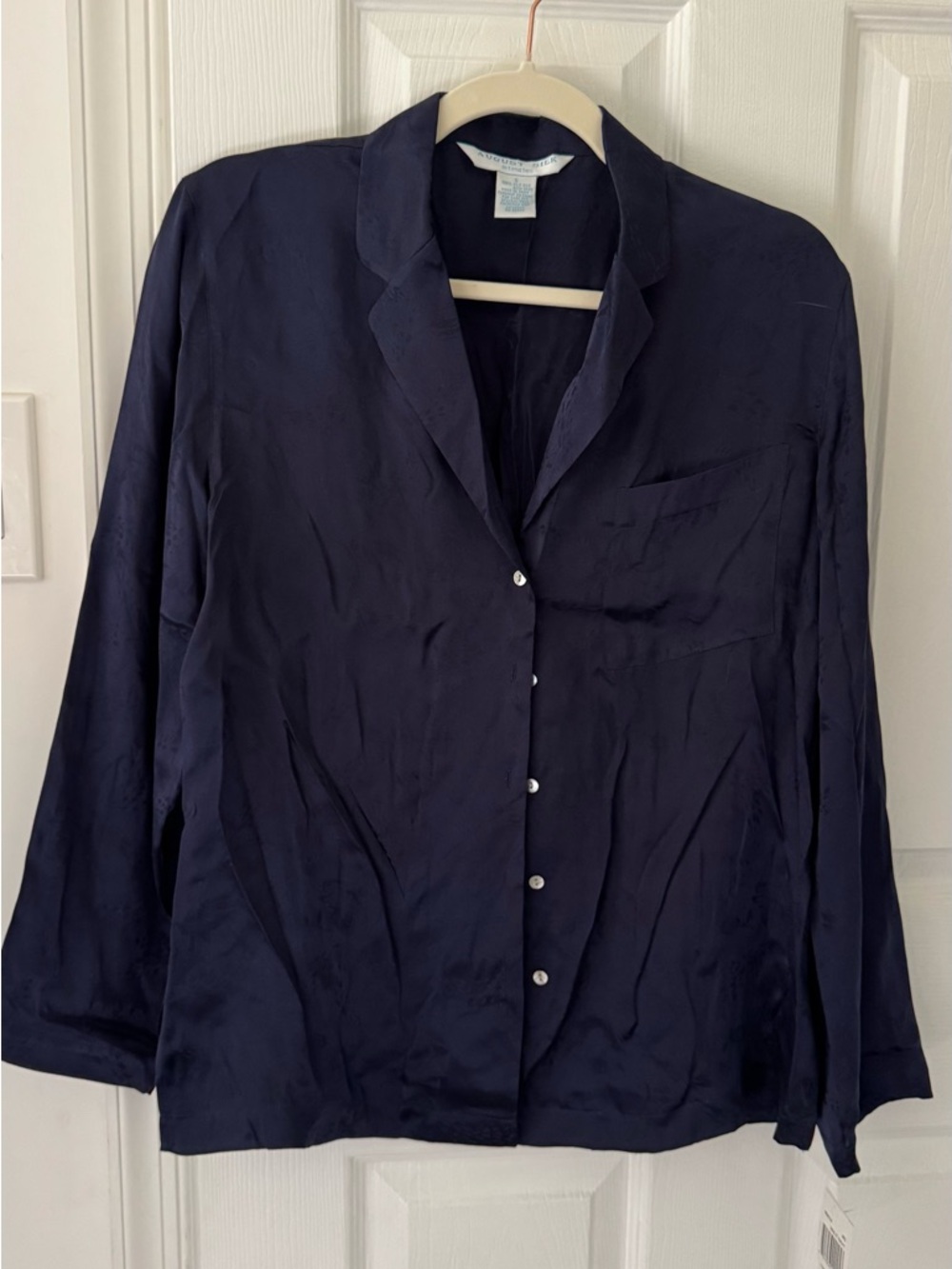 august silk Navy Satin Button-Down Shirt and pants